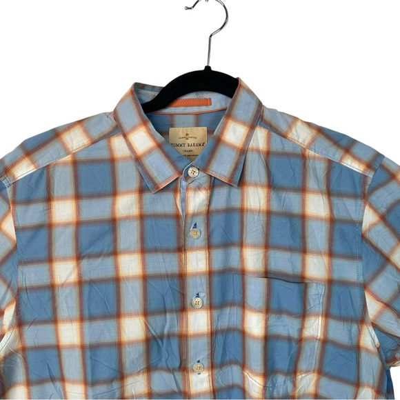 Tommy Bahama Jeans Plaid Shirt Large Blue Orange Cotton Button Down Resort - Picture 5 of 16
